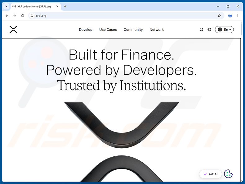 Website verdadeiro imitado por XRP Ledger Airdrop golpe (xrpl.org)
