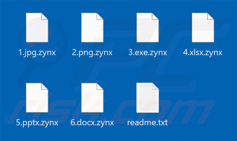 Ficheiros encriptados pelo ransomware Zynex (extensão .zynx)