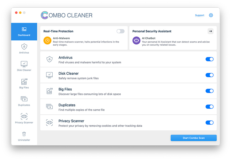 combo cleaner dashboard
