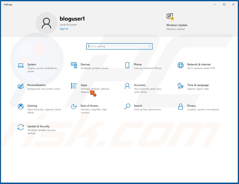 Clique em As aplicações na página Configurações