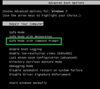 win 7 modo de segurança com command prompt