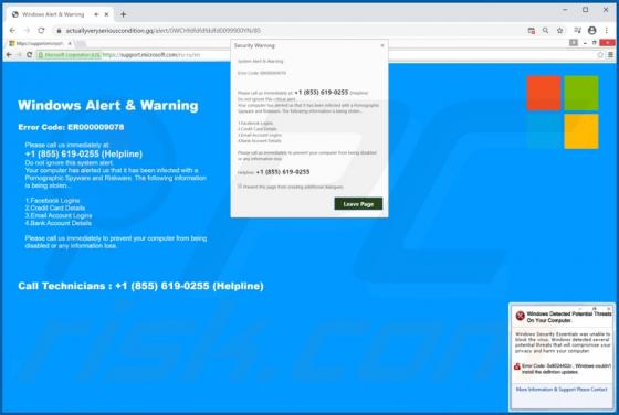 POP-UP da fraude Windows Alert & Warning