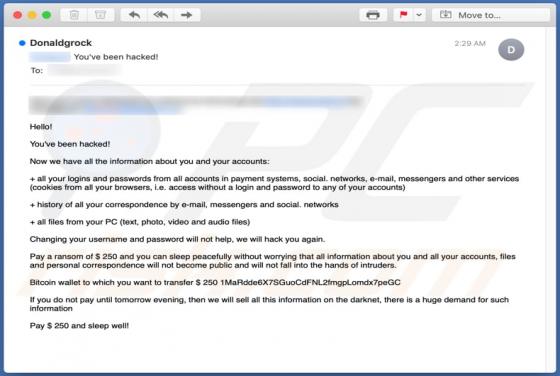 Fraude por email You've Been Hacked!