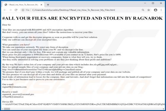 Ransomware RAGNAROK (.thor)