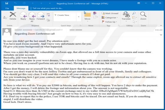 Fraude por email Zoom recently - I have very unfortunate news
