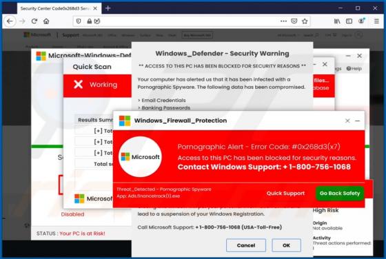 POP-UP da fraude Pornographic Alert