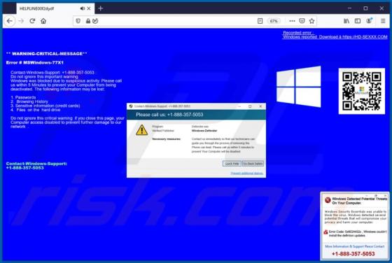 POP-UP da fraude WARNING CRITICAL MESSAGE