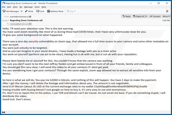 Fraude por E-mail Zero Day Security Vulnerability On Zoom App