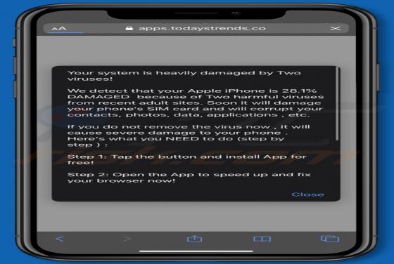 POP-UP da fraude Your System Is Heavily Damaged By Two Viruses! (Mac)