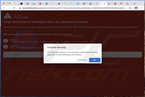 POP-UP da fraude Your Android Is Infected With (8) Adware Viruses!