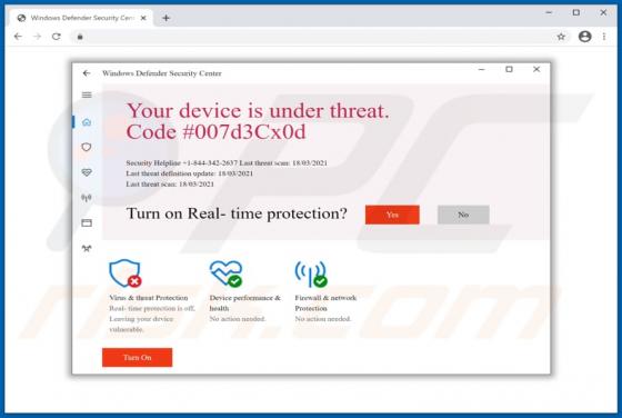 POP-UP da fraude Code #007d3Cx0d