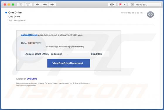 Fraude OneDrive Email