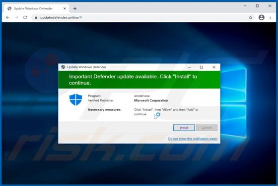 POP-UP da fraude Important Defender Update Available