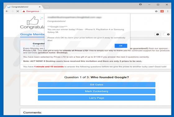 POP-UP da fraude You Are Our Winner Today!