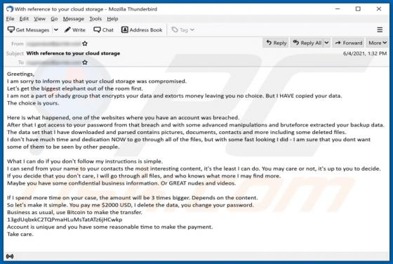 Fraude Your Cloud Storage Was Compromised Email