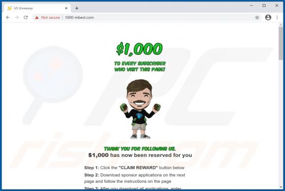 POP-UP da fraude Mr Beast Giveaway