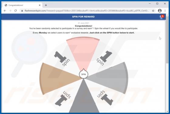 POP-UP da fraude SPIN FOR REWARD