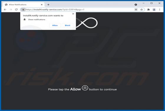 POP-UP do redirecionamento Notify-service.com
