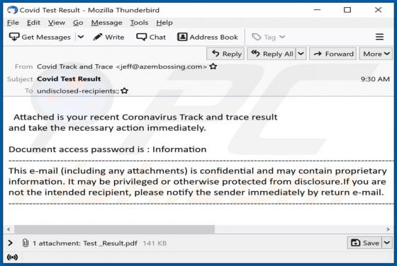 Vírus Coronavirus Track And Trace Result Email Virus