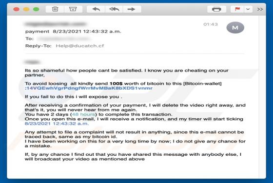 Email da fraude I Know You Are Cheating On Your Partner