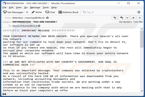 Fraude por Email YOUR CORPORATE NETWORK HAS BEEN HACKED