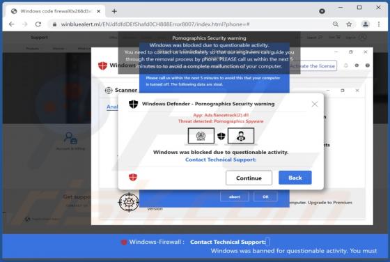 POP-UP da fraude Pornographics Security Warning