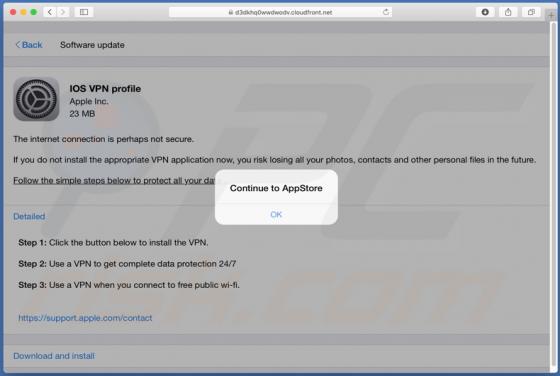 POP-UP da fraude IOS VPN profile  (Mac)