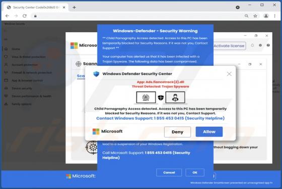 POP-UP da fraude Child Pornography Access Detected