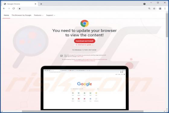 POP-UP da Fraude You Need To Update Your Browser To View The Content