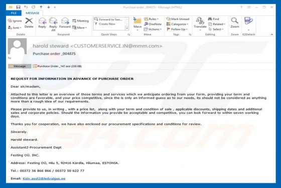 Vírus Purchase Order Email