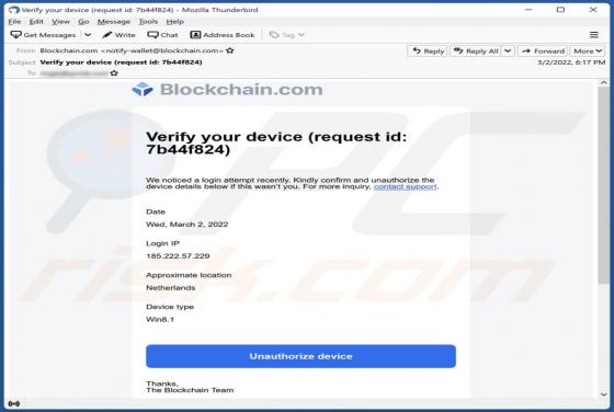 Fraude por Email Blockchain.com