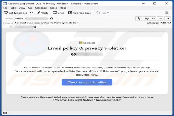 Fraude por Email Email policy & privacy violation