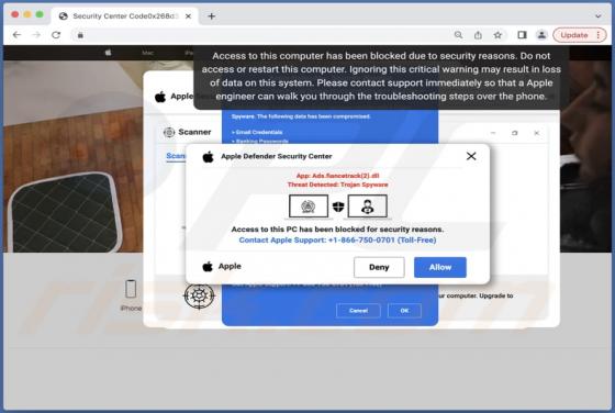 POP-UP da Fraude Apple Defender Security Center (Mac)