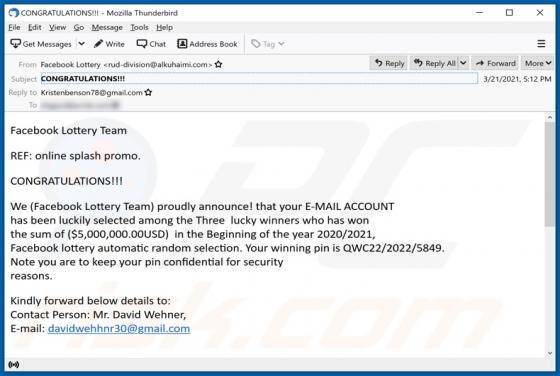 Fraude por Email Facebook Lottery