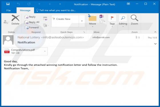 Fraude National Lottery Email