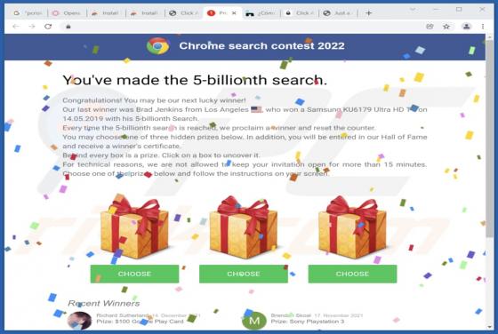 Fraude POP-UP Scam Chrome Search Contest 2022