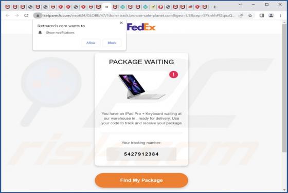 POP-UP da Fraude FedEx PACKAGE WAITING