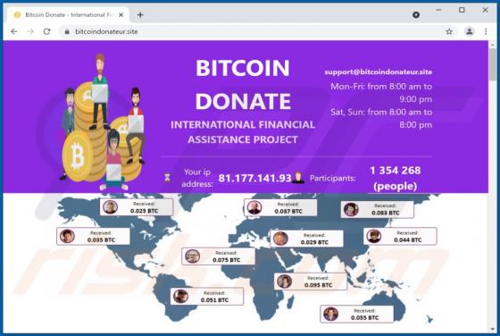 POP-UP da Fraude BITCOIN DONATE