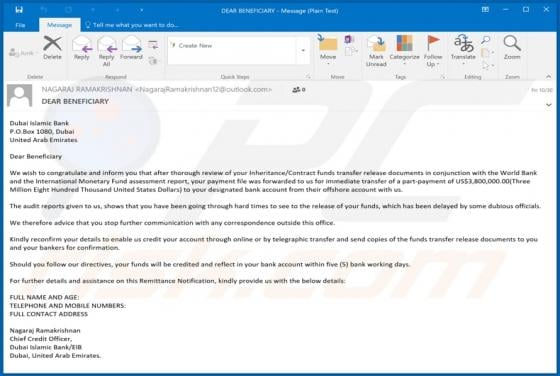 Fraude por Email Beneficiary/Inheritance