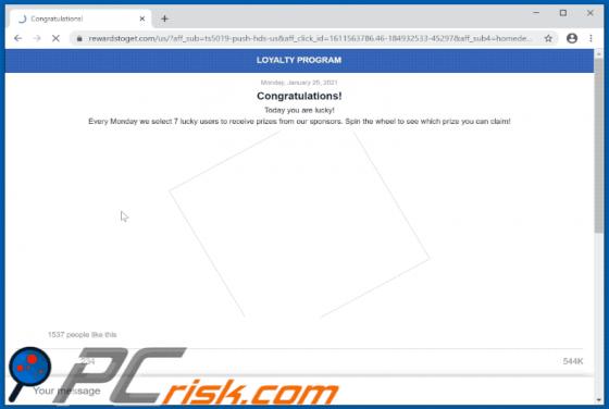 POP-UP da Fraude Spin The Wheel