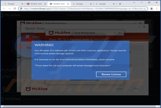 POP-UP da Fraude Your Windows 10 Is Infected With Viruses