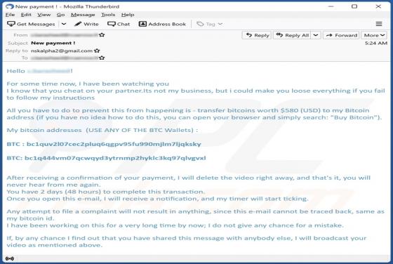 Fraude por Email I Know That You Cheat On Your Partner