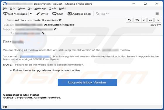 Email da Fraude We Are Closing All Mailbox Users