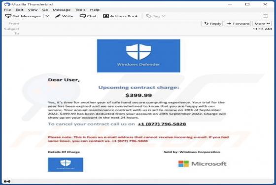 Fraude por Email Windows Defender
