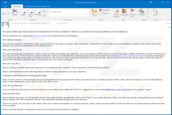 Fraude por Email We Have Hacked Your Website