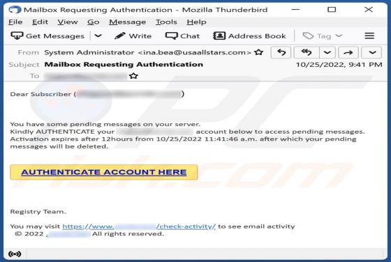 Fraude por Email Authenticate Account