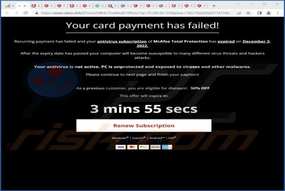 POP-UP da Fraude McAfee - Your Card Payment Has Failed!