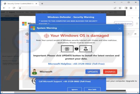 Fraude POP-UP Scam Your Windows OS Is Damaged