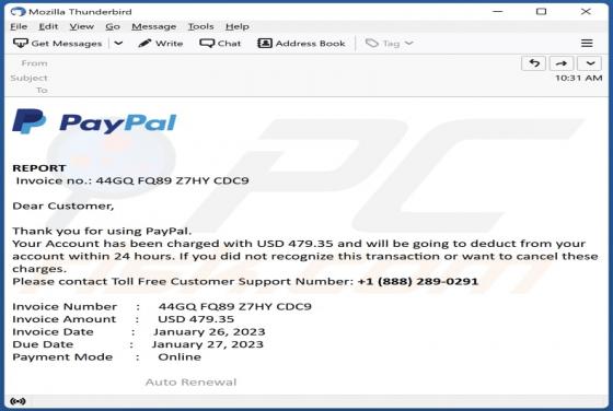 Fraude por Email PayPal Account Has Been Charged