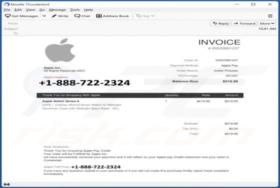 Fraude por Email Thank You For Shopping With Apple